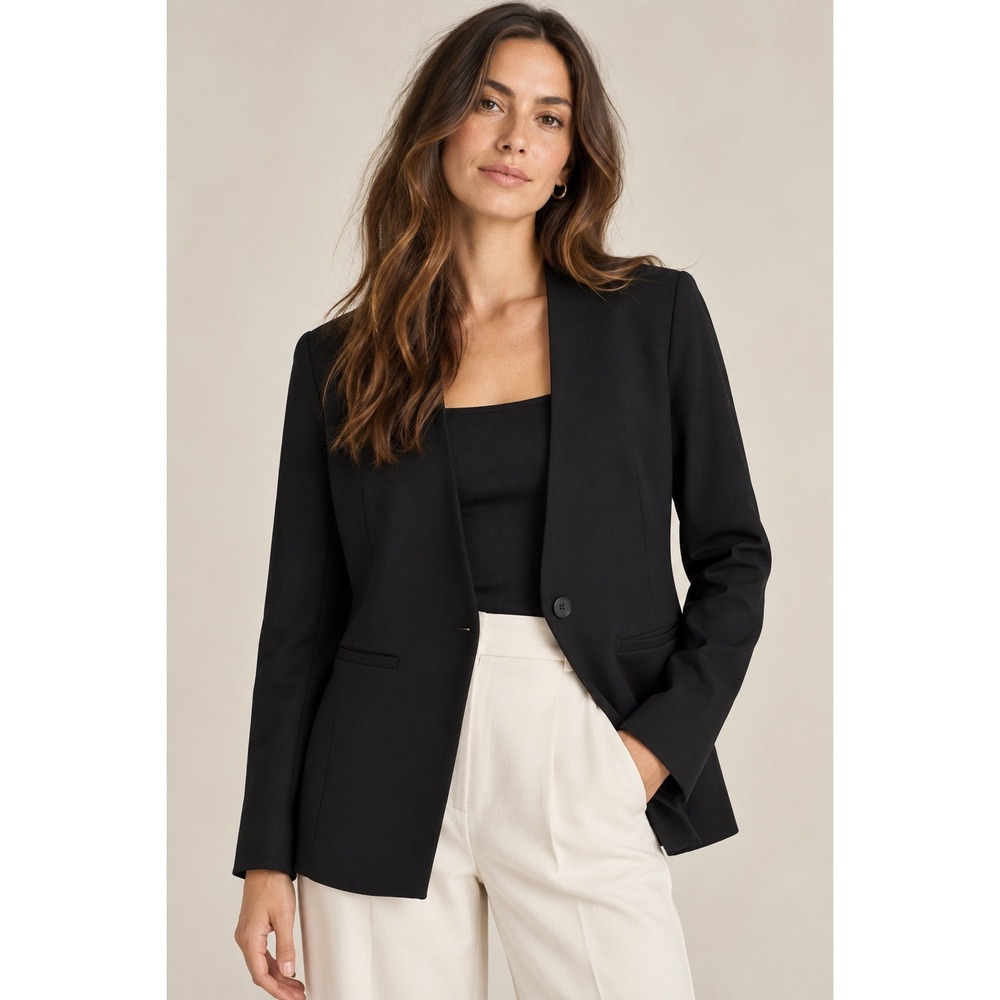 Spanx The Perfect Oversized Blazer Black Ponte Knit Collarless Jacket XS